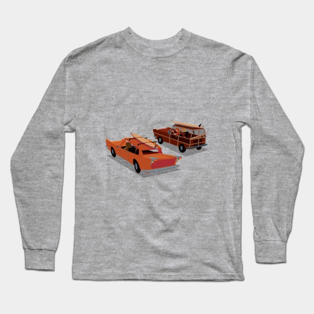 Gone Surfing Vintage Cars & Surfboards Long Sleeve T-Shirt by Charlie Adam Design Shop